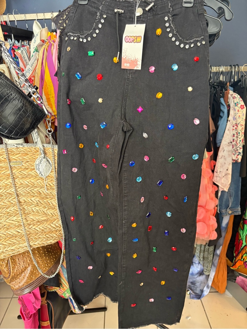 Bundle 2 for $30. NWT Black Straight-Leg Jeans with Multicolor Gem Embellishment